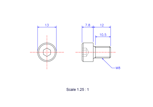 六角穴付ボルトM8x12Lメートルタイプ（図面）
