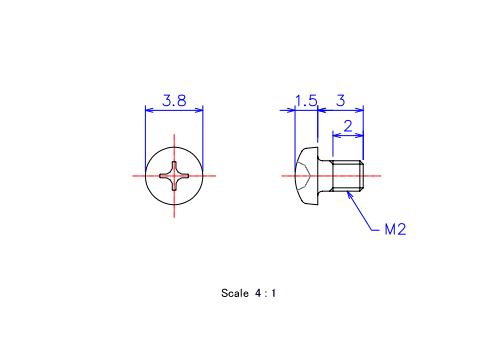 ナベ頭ねじM2x3Lメートルタイプ（図面）