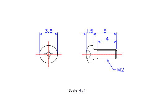 ナベ頭ねじM2x5Lメートルタイプ（図面）