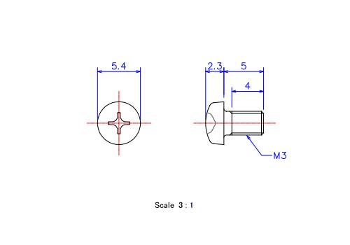 ナベ頭ねじM3x5Lメートルタイプ（図面）