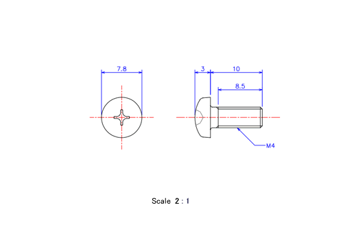 ナベ頭ねじM4x10Lメートルタイプ（図面）