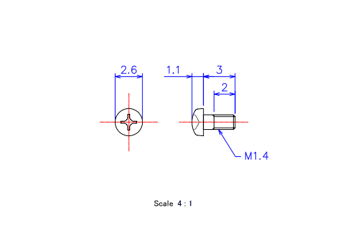 ナベ頭ねじM1.4x3Lメートルタイプ（図面）