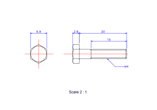 六角ボルトM4x20Lメートルタイプ（図面）