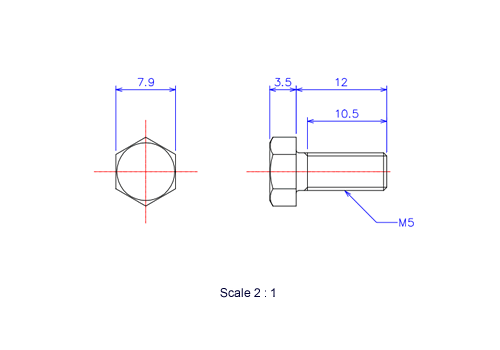 六角ボルトM5x12Lメートルタイプ（図面）