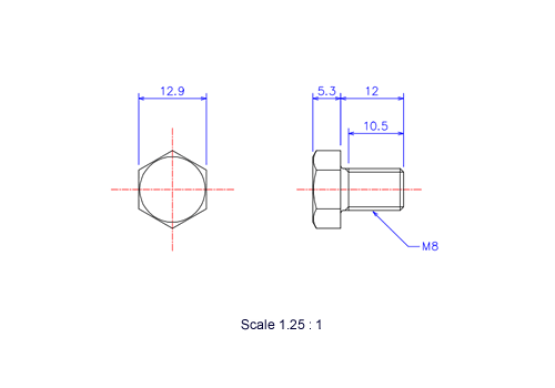 六角ボルトM8x12Lメートルタイプ（図面）