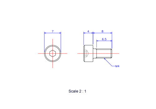 六角穴付ボルトM4x8Lメートルタイプ（図面）