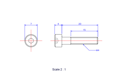 六角穴付ボルトM4x20Lメートルタイプ（図面）