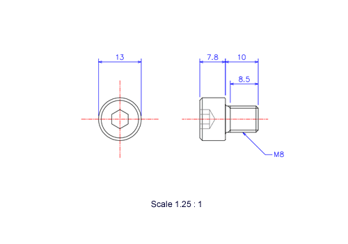 六角穴付ボルトM8x10Lメートルタイプ（図面）