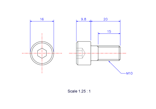 六角穴付ボルトM10x20Lメートルタイプ（図面）