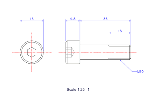 六角穴付ボルトM10x35Lメートルタイプ（図面）