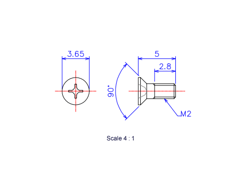 サラ頭ねじM2x5Lメートルタイプ（図面）