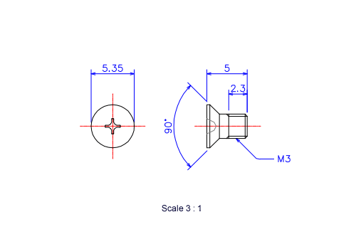 サラ頭ねじM3x5Lメートルタイプ（図面）