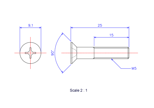 サラ頭ねじM5x25Lメートルタイプ（図面）