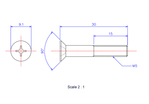 サラ頭ねじM5x30Lメートルタイプ（図面）