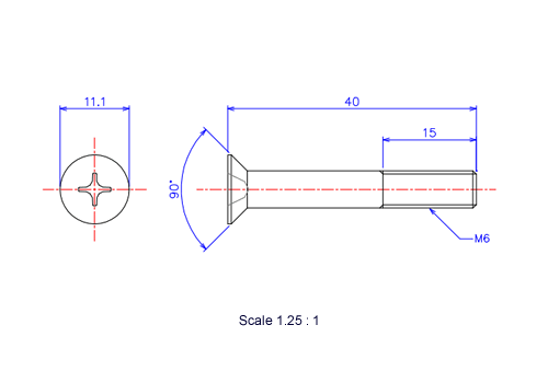 サラ頭ねじM6x40Lメートルタイプ（図面）