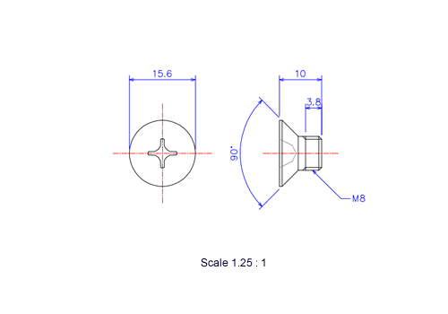 サラ頭ねじM8x10Lメートルタイプ（図面）