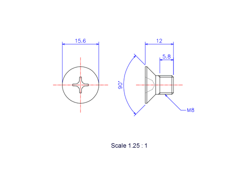 サラ頭ねじM8x12Lメートルタイプ（図面）