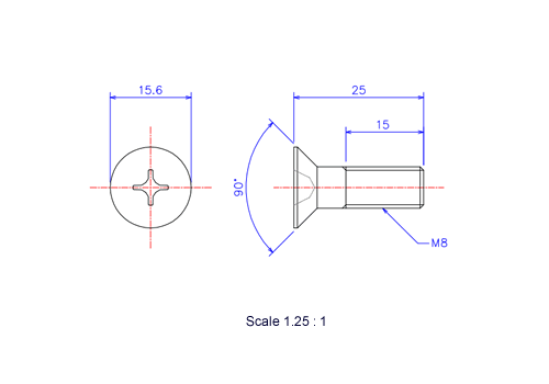 サラ頭ねじM8x25Lメートルタイプ（図面）