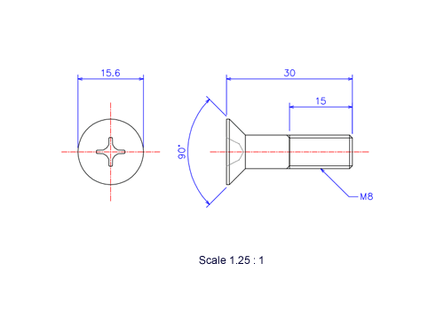 サラ頭ねじM8x30Lメートルタイプ（図面）