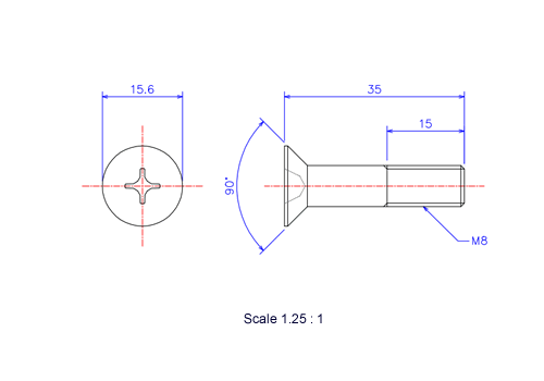 サラ頭ねじM8x35Lメートルタイプ（図面）