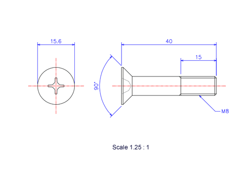 サラ頭ねじM8x40Lメートルタイプ（図面）