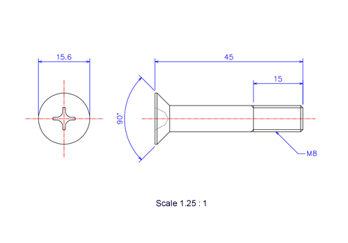 サラ頭ねじM8x45Lメートルタイプ（図面）