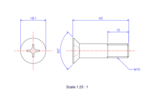 サラ頭ねじM10x40Lメートルタイプ（図面）