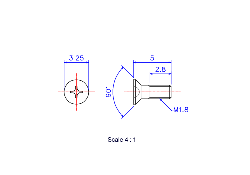 サラ頭ねじM2x3Lメートルタイプ（図面）