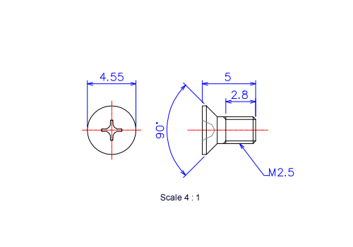 サラ頭ねじM2.5x5Lメートルタイプ（図面）