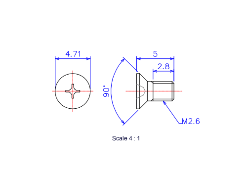 サラ頭ねじM2.6x5Lメートルタイプ（図面）